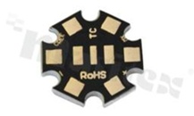 MCPCB, thermal conductivity 2W/(m*K), thickness: 2mm, number of layers - 1, black soldermask, legend color: gold, size: star 22mm, pad cover: gold; for Cree MX LEDs, /30