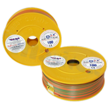 Przewód pojedynczy LGY/H05V-K; z wielodrutową miedzianą żyłą; pomarańczowy/zielony; przekrój 0.75mm2; AWG 18; 500V; -40+105 st.C; 100m.