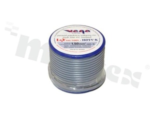 Przewód pojedynczy LGY/H05V-K; z wielodrutową miedzianą żyłą; szary; przekrój 1.50mm2; AWG 16; 500V; -40+105 st.C; 10m.