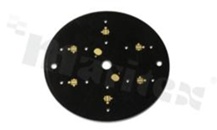 MCPCB, thermal conductivity 1.5W/(m*K), thickness: 2mm, number of layers - 1, black soldermask, legend color: gold, size: diameter 77mm, pad cover: gold; for XP LEDs, /6