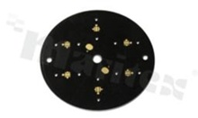 MCPCB, thermal conductivity 1.5W/(m*K), thickness: 2mm, number of layers - 1, black soldermask, legend color: gold, size: diameter 77mm, pad cover: gold; for XP LEDs, /6