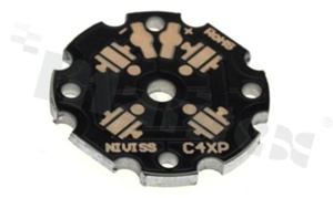 MCPCB, thermal conductivity 2W/(m*K), thickness: 2mm, number of layers - 1, black soldermask, legend color: gold, size: diameter 25mm, pad cover: gold; for XP, /20