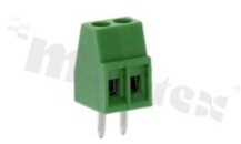 Listwa zaciskowa do PCB; w rastrze 2.54mm; 2-torowa; pionowa; na przewód 1.0mm2 (AWG 26-18); pionowa; z ruchomą osłoną przewodu; ze śrubami na wkrętak płaski; klatka mosiężna; zielona; UL 150V/6A, TUV 130V/8A