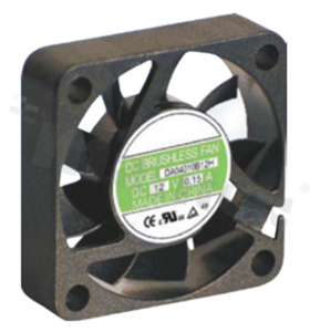 Wentylator; DC; 0.15m3/min; 0.10A; 3.5-5.5VDC; 0.50W; 5000RPM; 24dBA; 26 AWG; plastik; -10+70 st.C; 16g; 40x40x10mm