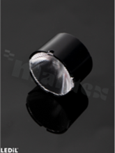 Lens for LED high power; angle: oval 10 x 40 degrees FWHM; Number of LEDs: 1; Dimensions: round 22mm; Height: 14.7mm; meterial: PMMA; PC; Fastening: tape
