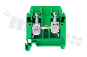 Złączka szynowa ; 1-poziomowa; 2-zaciskowa na przewód 0,5-16,0mm2; zacisk śrubowy; zielona; na szyne DIN; 690V/76A