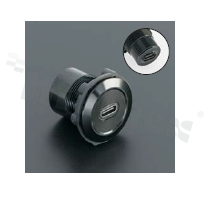 Gniazdo USBC3.1; żeńskie; otwór montażowy 22mm; podłączenie na wtyk USBC3.1 żeński; korpus czarny; stop aluminium.