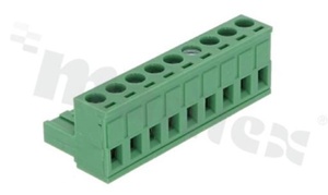 Pluggable terminal block; 5.08mm pitch; 9-ways; female; for wire 2.50mm2(28-12AWG); wire insertion direction same as plug-in direction; p.bronze contacts; brass cage; UL 300V/15A