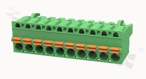 Listwa zaciskowa rozłączalna; w rastrze 5.08mm; 10-torowa; żeńska; na przewód 2.50mm2 (26-12AWG); kierunek wtykania równoległy do osi przewodów; z zaciskiem sprężynowym; styki z fosforobrązu; stalowa klatka; UL 300/10A TUV 320/20A
