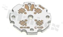 MCPCB, thermal conductivity 2W/(m*K), thickness: 2mm, number of layers - 1, white soldermask, legend color: gold, size: diameter 25mm, pad cover: gold; for XP, /15