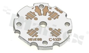 MCPCB, thermal conductivity 2W/(m*K), thickness: 2mm, number of layers - 1, white soldermask, legend color: gold, size: diameter 25mm, pad cover: gold; for XP, /15