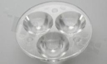 Soczewka do diod LED high power; kąt rozsyłu: 10 do 14 stopni FWHM; ilość diod: 3; rozmiar: okrąg 50mm; wysokość: 14.5mm; rodzaj materiału: PMMA; sposób mocowania: klej; kołek