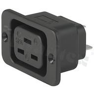 Gniazdo zasilające AC IEC 60320 J, klasa ochronności I; montaż: śrubowy; wyprowadzenia konektorowe QC 6,3x0,8mm; kolor czarny; IP40; 16A, 250VAC