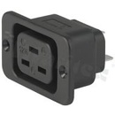 Gniazdo zasilające AC IEC 60320 J, klasa ochronności I; montaż: śrubowy; wyprowadzenia konektorowe QC 6,3x0,8mm; kolor czarny; IP40; 16A, 250VAC