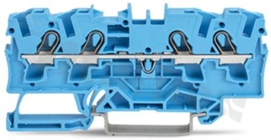 Złączka instalacyjna; 1-poziomowa; przelotowa; 4-zaciskowa na przewód 0.5-6.0mm2 (20-10AWG); ze stykiem sprężynowym; niebieska; na szynę DIN; 600V/30A