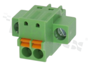 Pluggable terminal block; 3.50mm pitch; 2-ways; female; for wire 1.50mm2 (28-16AWG); wire insertion direction same as plug-in direction; with fixing screws; p.bronze contacts; spring clamp; brass cage; UL 300/8A TUV 250/12A