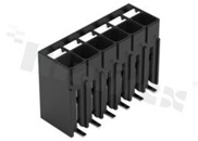 Listwa zaciskowa do PCB; w rastrze 3.50mm; 6-torowa; pionowe wejście przewodu; montaż SMD; na przewód 0.14-1.50mm2 (28-16AWG); ze stykiem sprężynowym; czarna; 300V/14A