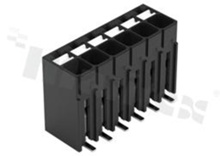 Listwa zaciskowa do PCB; w rastrze 3.50mm; 6-torowa; pionowe wejście przewodu; montaż SMD; na przewód 0.14-1.50mm2 (28-16AWG); ze stykiem sprężynowym; czarna; 300V/14A