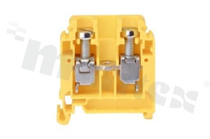 Złączka szynowa ; 1-poziomowa; 2-zaciskowa na przewód 0,5-16,0mm2; zacisk śrubowy; żółta; na szyne DIN; 690V/76A