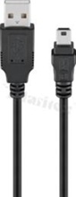 Kabel USB 2.0, wtyk A męski-> wtyk mini-B5 męski,czarny , 26AWG + 28AWG, 3.0mb, RoHS