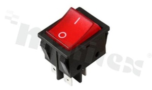 Rocker Switch; 2-pole; 2 positions; 28.2x21.8mm; pin terminals; red button; 16A/250V