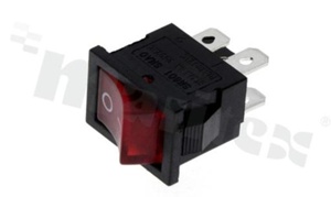 Rocker Switch; 2-pole; 2 positions; 19x13mm; pin terminals; red illuminated button; 10A/125V