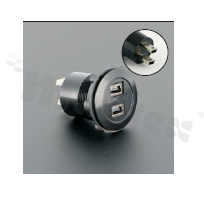 Gniazdo MiniUSB2.0; żeńskie; otwór montażowy 22mm; podłączenie na wtyk MiniUSB2.0 męski; korpus czarny; stop aluminium.