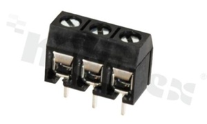 Listwa zaciskowa do PCB; w rastrze 5.00mm; 3-torowa; pionowa; na przewód 1.5mm2 (AWG 22-14); ze śrubami na wkrętak płaski; klatka mosiężna; czarna; UL 300V/10A, TUV 250V/15A