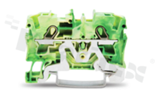 Installation terminal block; 1-level; through; 2-contacts for wire 0.5-6.0mm2 (20-10AWG); spring-loaded; yellow-green; for DIN rail