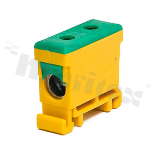Złączka na szynę din;przelotowa;2 zaciskowa;1- torowa; zacisk śrubowy; na przewód 2,5-35mm2;zielono-żółta