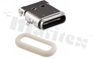 Receptacle USB, 2.0, type A, 1A, front side nut, PCB, IP68