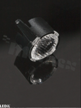Lens for high power LEDs; distribution angle: Oval 44 x 23 degrees FWHM; number of LEDs: 1; size: 10mm diameter; height: 6.8mm; material type: PMMA; PC; fastening: clips