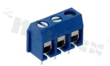 Listwa zaciskowa do PCB; w rastrze 5.00mm; 3-torowa; pionowa; na przewód 2.5mm2 (AWG 22-14); ze śrubami na wkrętak płaski; klatka mosiężna; niebieska; UL 300V/10A, TUV 250V/15A