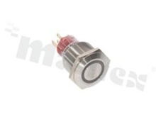 Push button switch; monostable; 22mm; solder terminals; stainless steel; green ring and power simbol illumination; IP65.