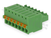 Pluggable terminal block; 3.50mm pitch; 7-ways; female; for wire 1.50mm2 (28-16AWG); wire insertion direction same as plug-in direction; p.bronze contacts; spring clamp; brass cage; UL 300/8A TUV 250/12A