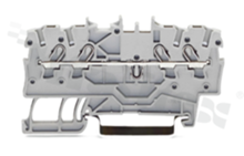 Installation terminal block; 1-level; through; 4-contacts for wire 0.14-1.5mm2 (24-16AWG); spring-loaded; grey; for DIN rail; 600V/15A