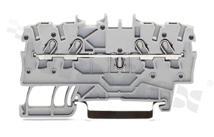 Złączka instalacyjna; 1-poziomowa; przelotowa; 4-zaciskowa na przewód 0.14-1.5mm2 (24-16AWG); ze stykiem sprężynowym; szara; na szynę DIN; 600V/15A