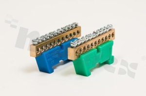 Listwa zaciskowa na szynę din; zerowa; ochronna;11 zaciskowa; na przewód 10mm2; zacisk śrubowy;zielona