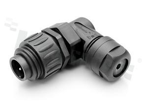 Wtyk ECOMATE seria C016, 4-stykowy (3+PE), męski, kątowy, 16A, 400V, kabel: 0.75-2.5mm2( AWG18-14), styki srebrzone, skręcane, kolor: czarny, IP67