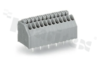 Listwa zaciskowa do PCB; w rastrze 2.50mm; 2-torowa; skośne wejście przewodu; na przewód 0.14-0.50mm2 (24-20 AWG); ze stykiem sprężynowym; szara; UL: 300V/5A