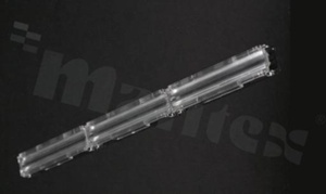 Lens for LED high power; angle: asymmetric; Number of LEDs: 3; Dimensions: 20x286mm; Height: 6.4mm; meterial: PMMA; Fastening: glue