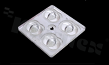 Lens for LED high power; angle: oval 115 x 155 degrees ; Number of LEDs: 4; Dimensions: 50x50mm; Height: 6.67mm; material: PMMA; Fastening: screw