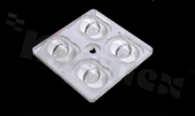 Lens for LED high power; angle: oval 115 x 155 degrees ; Number of LEDs: 4; Dimensions: 50x50mm; Height: 6.67mm; material: PMMA; Fastening: screw