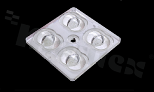 Lens for LED high power; angle: oval 115 x 155 degrees ; Number of LEDs: 4; Dimensions: 50x50mm; Height: 6.67mm; material: PMMA; Fastening: screw