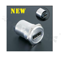 Gniazdo HDMI; żeńskie; otwór montażowy 22mm; podłączenie na wtyk HDMI żeński; korpus srebrny; stop aluminium.