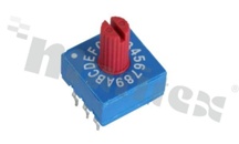 Przełącznik kodujący; 16-pozycyjny BCD negatywny; 10x10mm; poziomy; z czerwonym pokrętłem; montaż THT