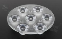 Soczewka do diod LED high power; kąt rozsyłu: 85 stopni FWHM; ilość diod: 7; rozmiar: okrąg 67mm; wysokość: 13.4mm; rodzaj materiału: PMMA; PC; sposób mocowania: śruby
