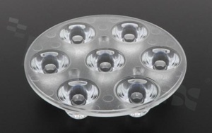 Lens for LED high power; angle: 85 degrees ; Number of LEDs: 7; Dimensions: round 67mm; Height: 13.4mm; material: PMMA; PC; Fastening: screw
