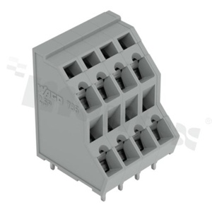 Listwa zaciskowa do PCB; w rastrze 5.00mm; 2-torowa; 2-poziomowa; 4 zaciskowa; na przewód 0.08-2.50mm2 (28-12 AWG); ze stykiem sprężynowym;szary; UL: 300V/15A