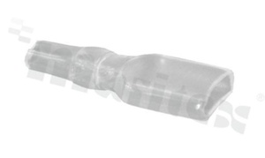 Insulation sleeve for flat connector 6.3 terminal; max cable OD=3.5mm L=24mm W=6.5mm; transparent